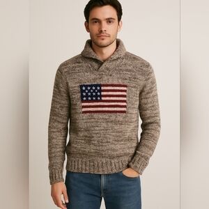 California spirit 1849 American Flag Wool Knit Sweater Size S